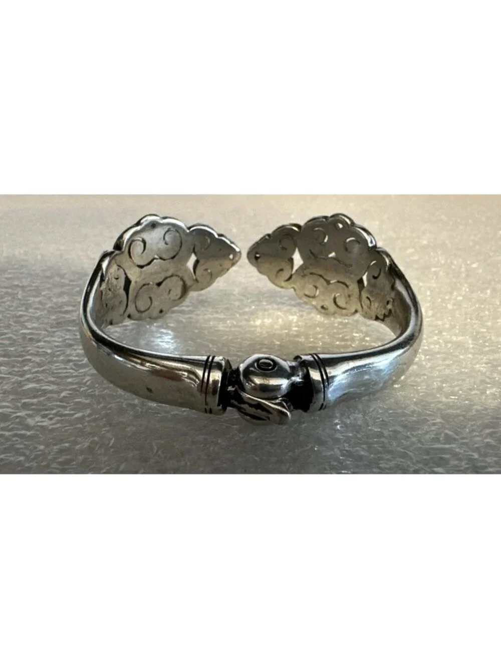 Brighton Silver Plated Hinged Cuff Bracelet Vintage Scroll Filigree Model # 2459